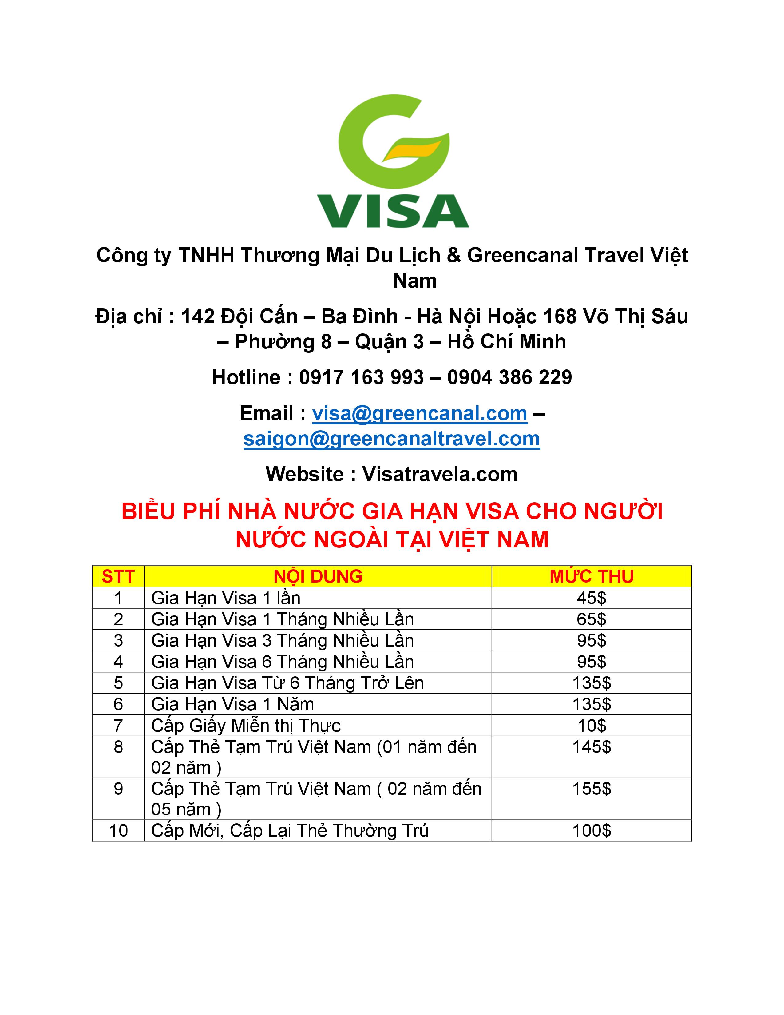 Phí Gia Hạn Visa Cho Người Nước Ngoài