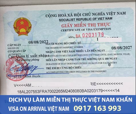 Dịch vụ làm miễn thị thực nhập cảnh Việt Nam khẩn gấp 