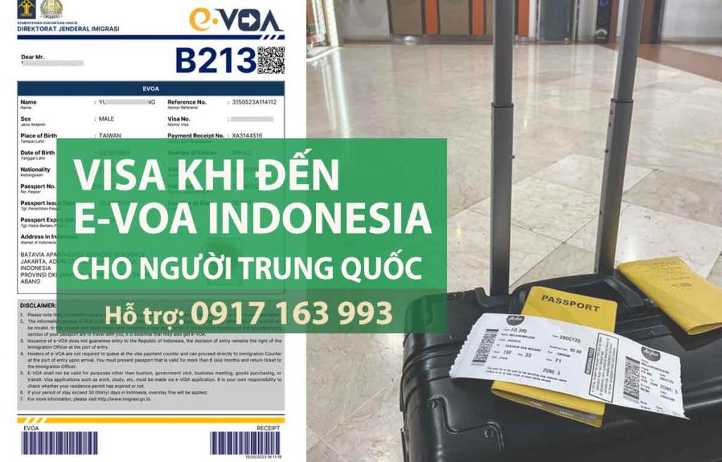 xin visa điện tử khi đến indonesia cho người trung quốc e-voa