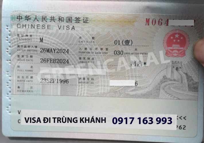 thủ tục xin visa đi trùng khánh