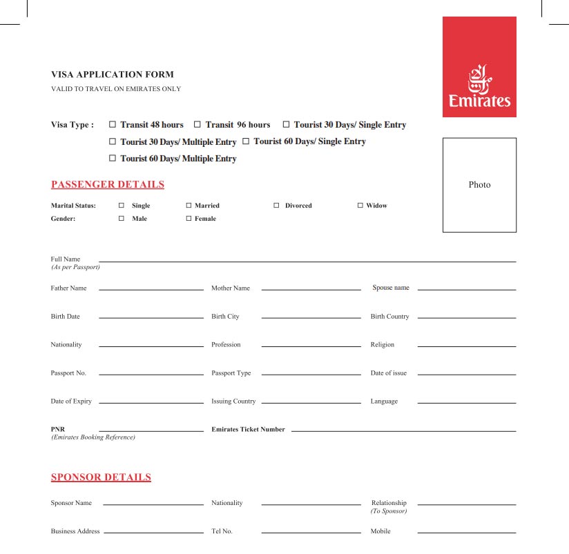 mẫu đơn xin visa du lịch dubai và các tiểu vương quốc arab của emirates