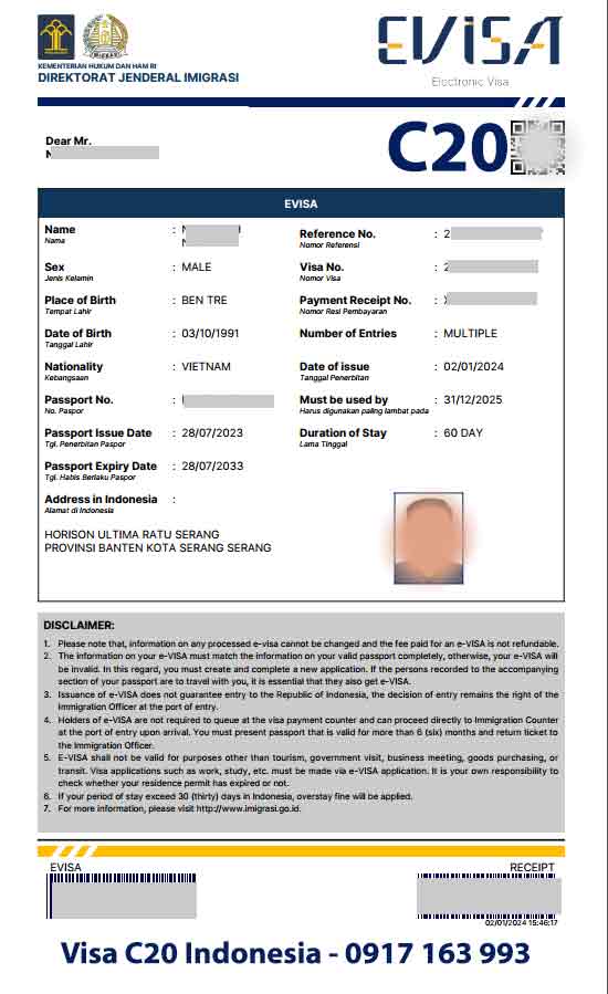 visa làm việc indonesia c20