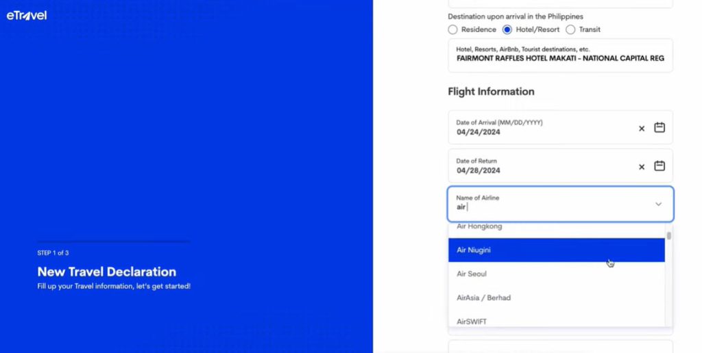 khai báo etravel philippines