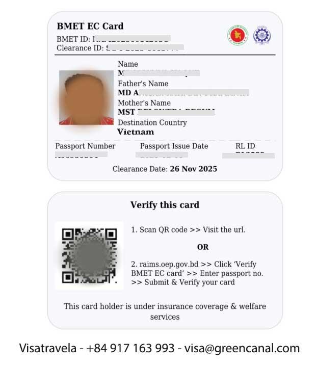 đăng ký bmet cho lao động người bangladesh vào việt nam